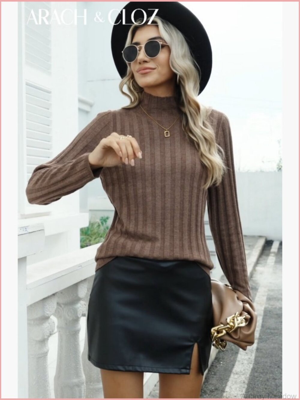 Mock Neck Ribbed Wool Blend Sweater Fitted Long Sleeve Pullover - Picture 6 of 6